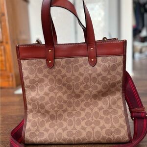 Coach Brown and Red Signature Tote